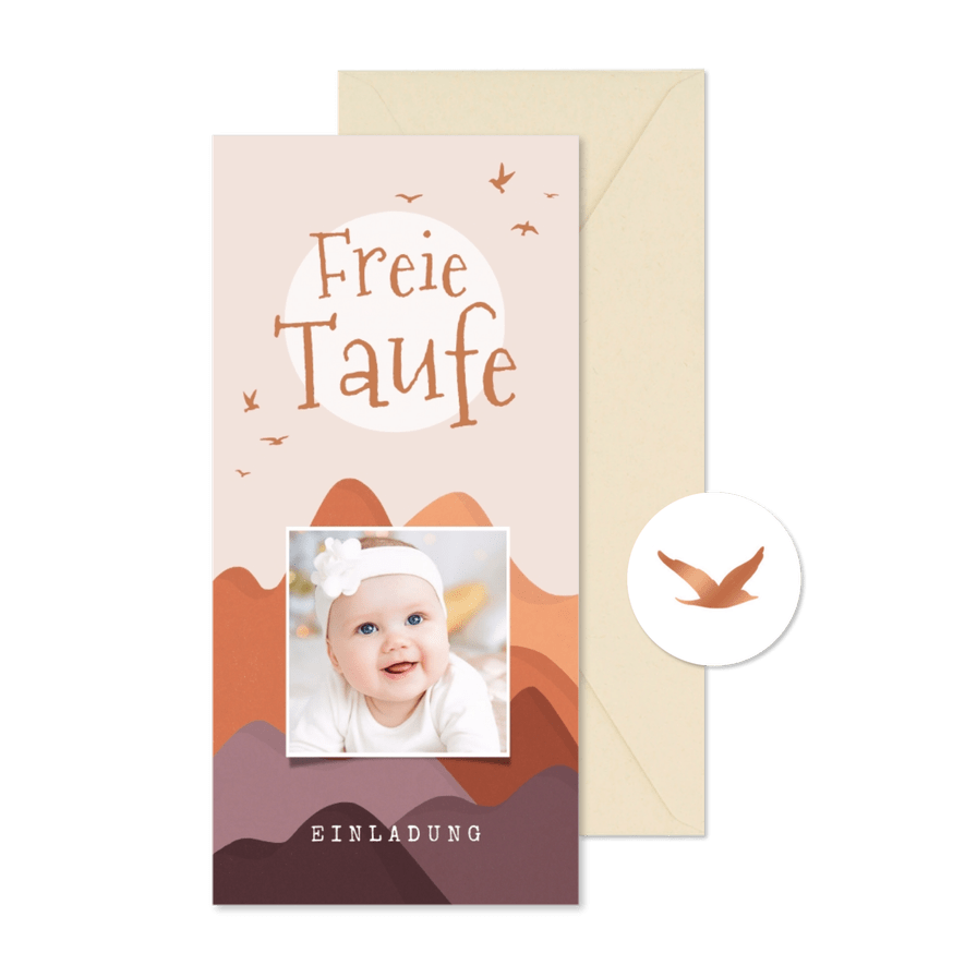Einladung freie Taufe Foto & Berglandschaft - Karteneindruck