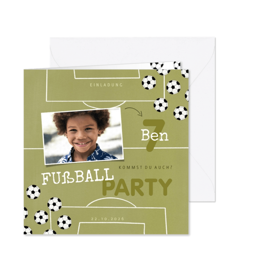 Einladung Fußball Party mit eigenem Foto 7. Geburtstag - Karteneindruck
