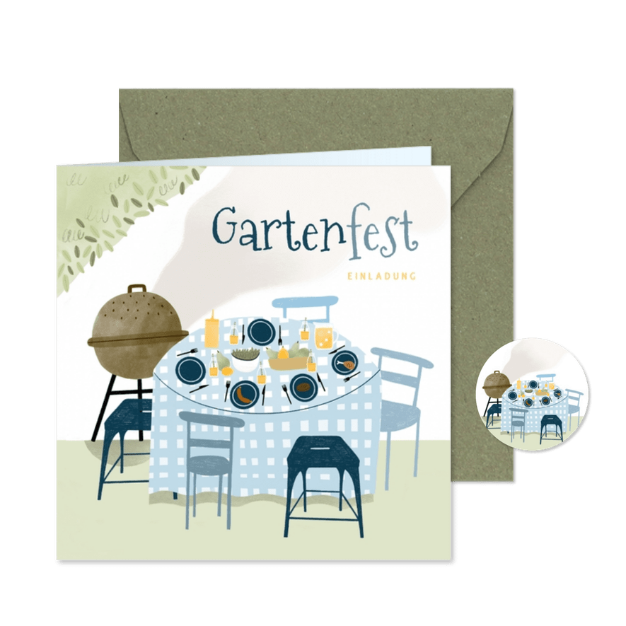 Einladung Gartenfest Tisch mit Grill - Kartenvorschau
