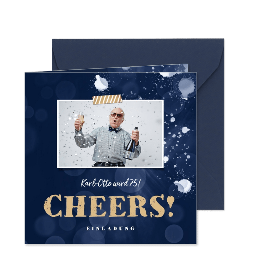 Einladung Geburtstag Cheers mit Foto  - Karteneindruck
