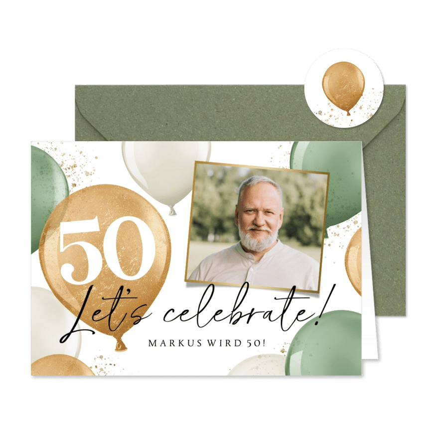 Einladung Geburtstag Foto & grüne Luftballons - Karteneindruck
