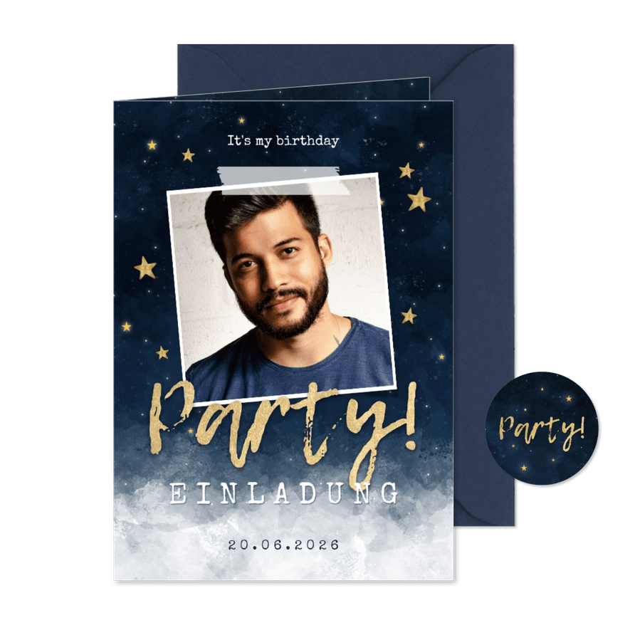 Einladung Geburtstag Foto und Sterne - Karteneindruck
