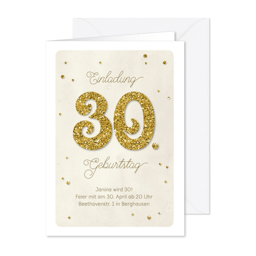 Einladung Geburtstag Glittergold 30 - Karteneindruck
