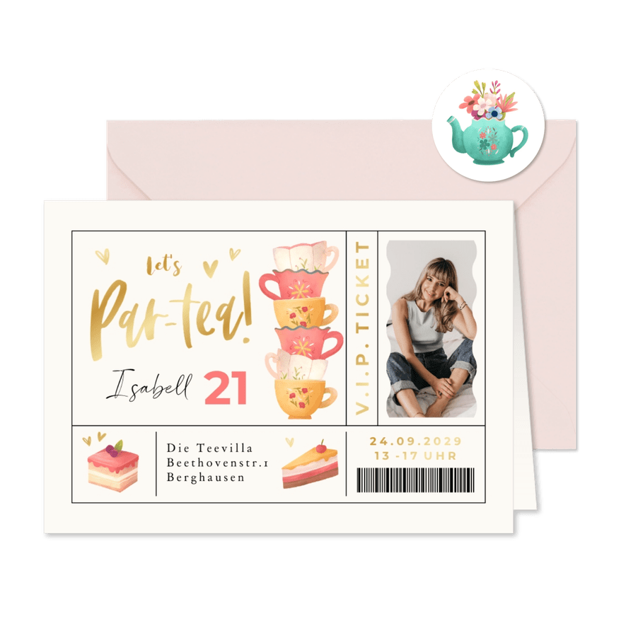 Einladung Geburtstag Ticket High-Tea - Karteneindruck