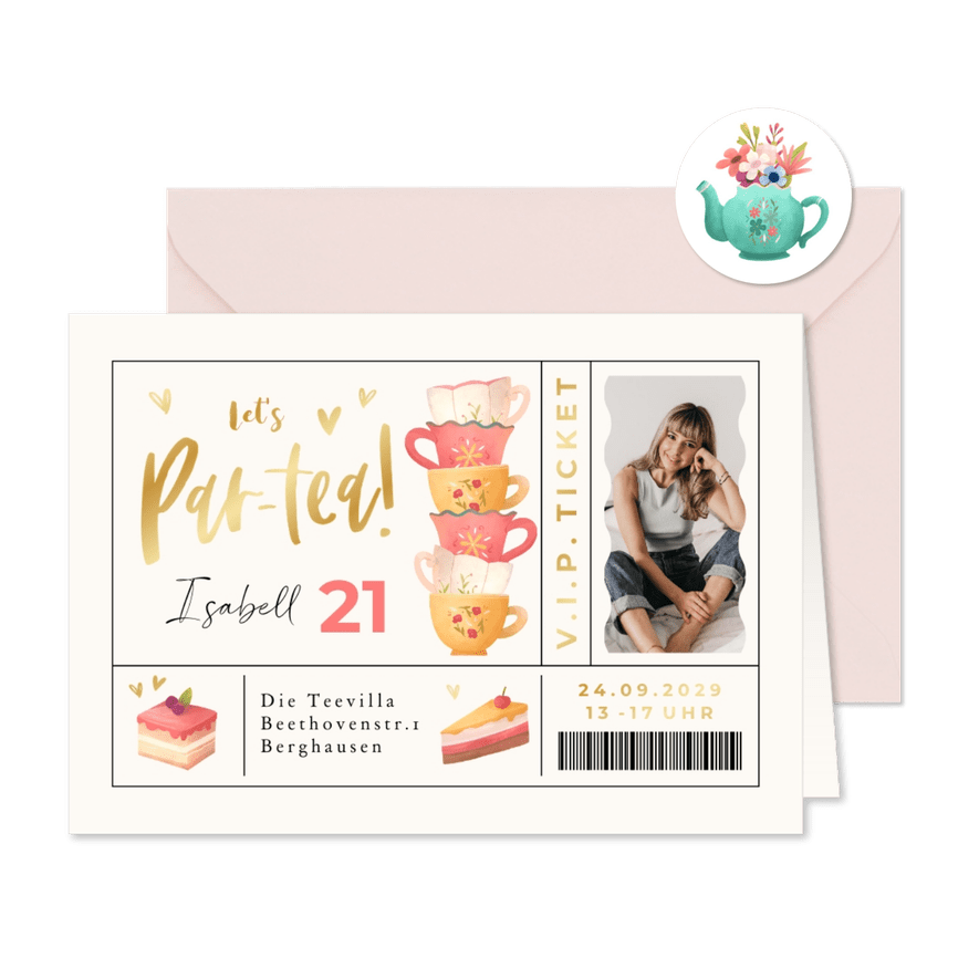 Einladung Geburtstag Ticket High-Tea - Karteneindruck
