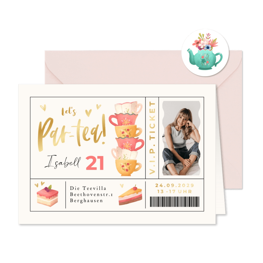 Einladung Geburtstag Ticket High-Tea - Kartenvorschau