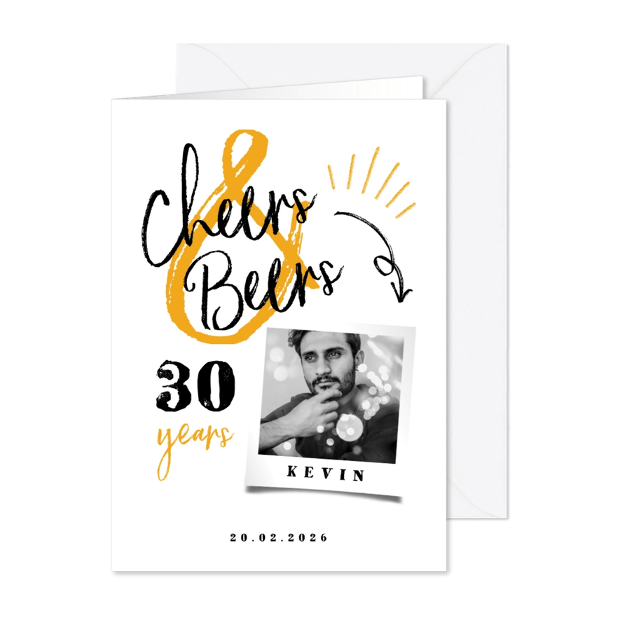 Einladung Geburtstag weiß mit Foto 'Cheers & Beers' - Karteneindruck
