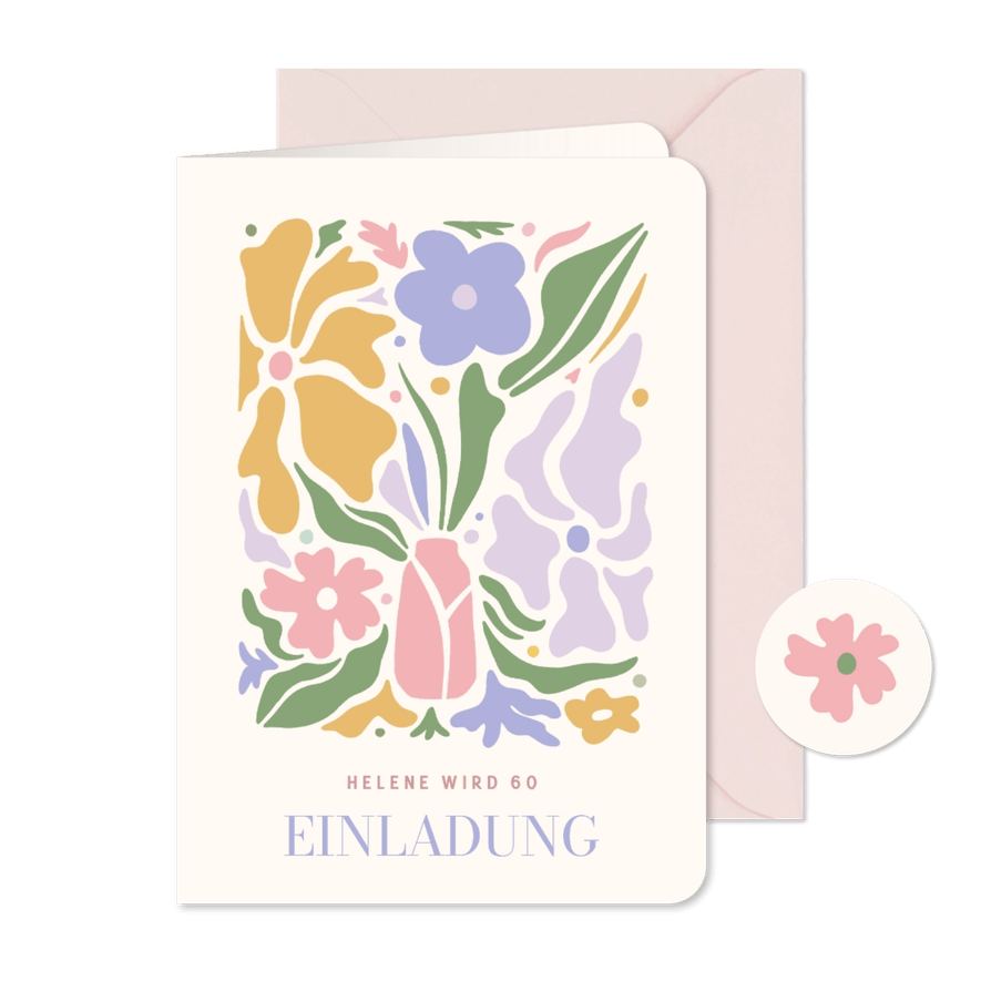 Einladung Geburtstagsfeier abstrakte Pastellblumen  - Karteneindruck
