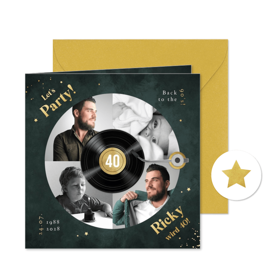 Einladung Geburtstagsparty Plattenspieler - Karteneindruck
