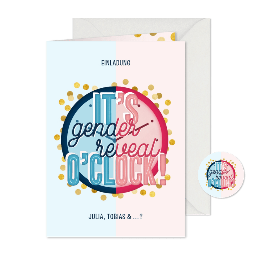 Einladung 'Gender Reveal O'Clock' - Karteneindruck
