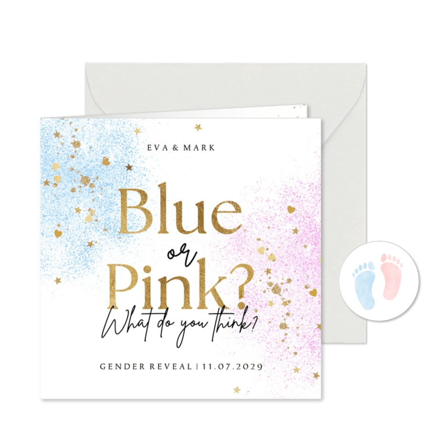Einladung Gender Reveal Party 'Blue or Pink' - Karteneindruck