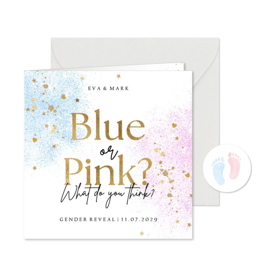 Einladung Gender Reveal Party 'Blue or Pink' - Karteneindruck