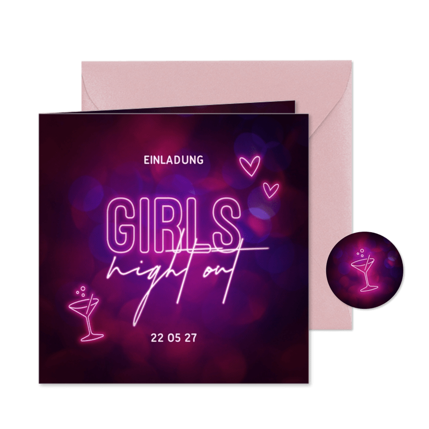 Einladung 'Girls Night Out' Neonlook - Karteneindruck