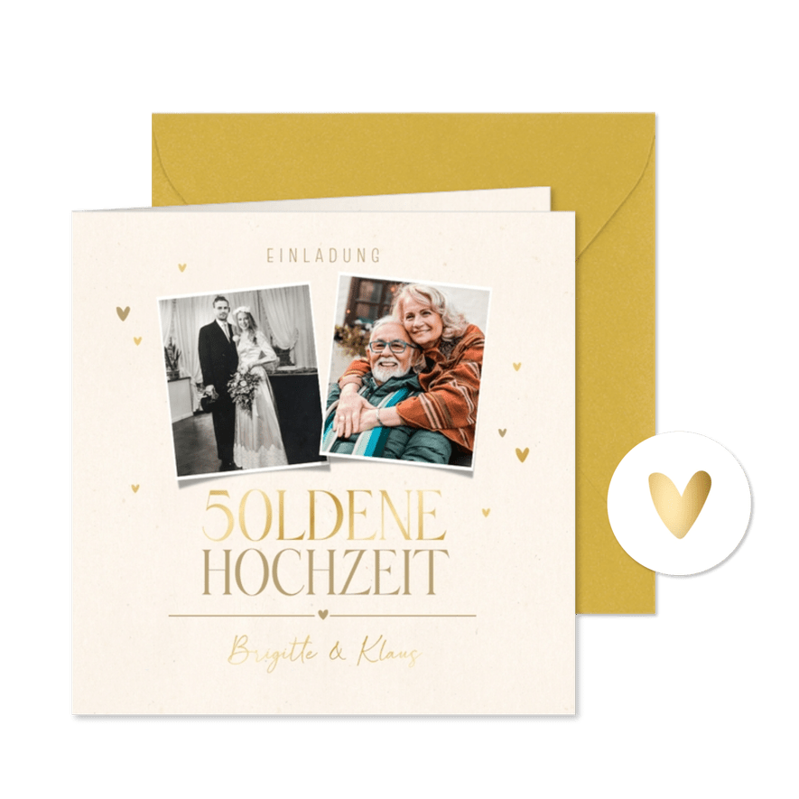 Einladung Goldene Hochzeit Foto früher Foto heute - Karteneindruck
