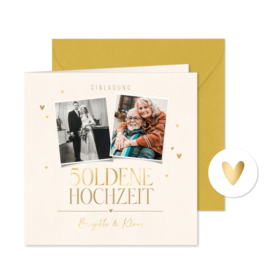Einladung Goldene Hochzeit Foto früher Foto heute - Karteneindruck