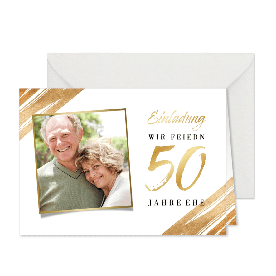 Einladung Goldene Hochzeit Foto & Goldakzente - Karteneindruck
