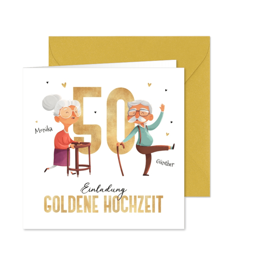 Einladung Goldene Hochzeit lustig - Karteneindruck
