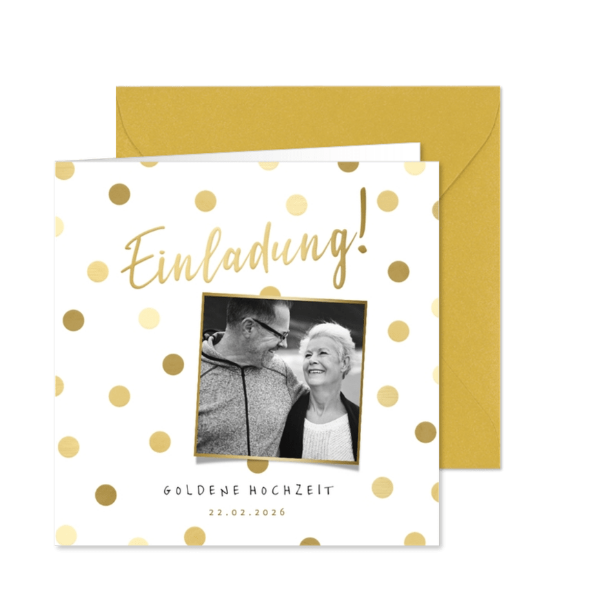 Einladung Goldene Hochzeit mit Foto und Punkten - Karteneindruck
