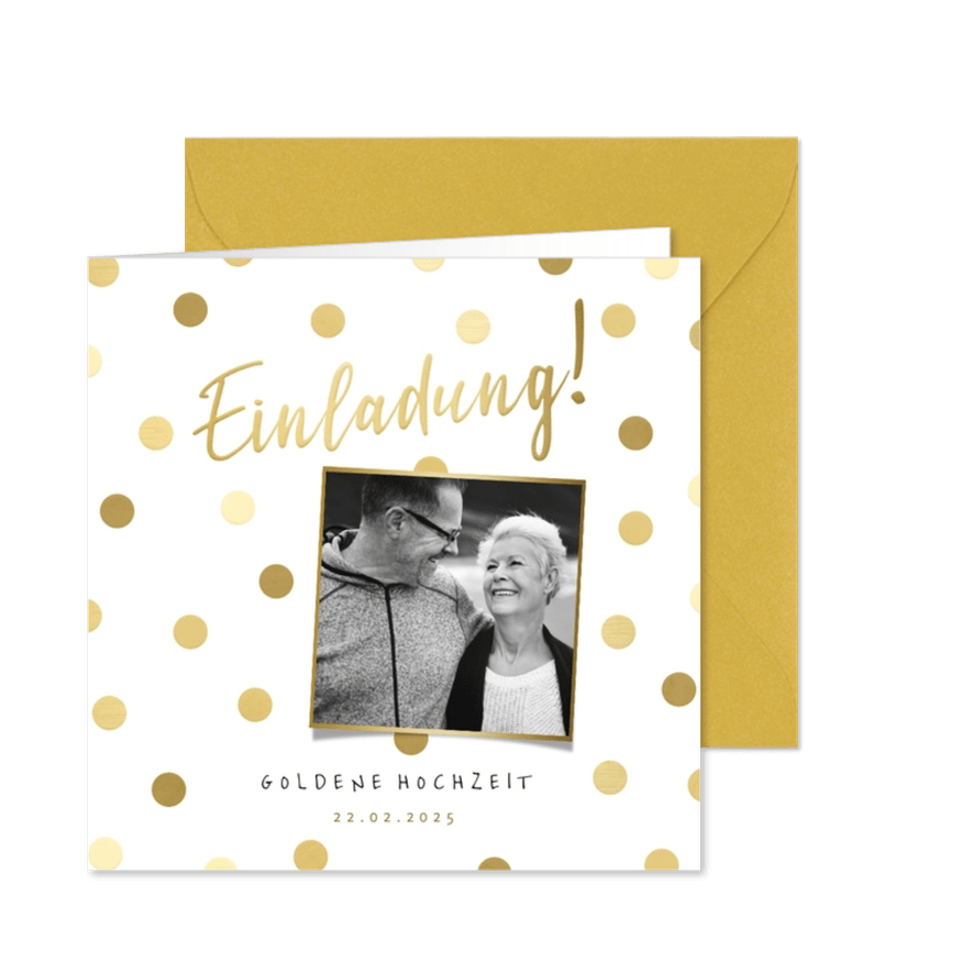 Einladung Goldene Hochzeit mit Foto und Punkten - Karteneindruck