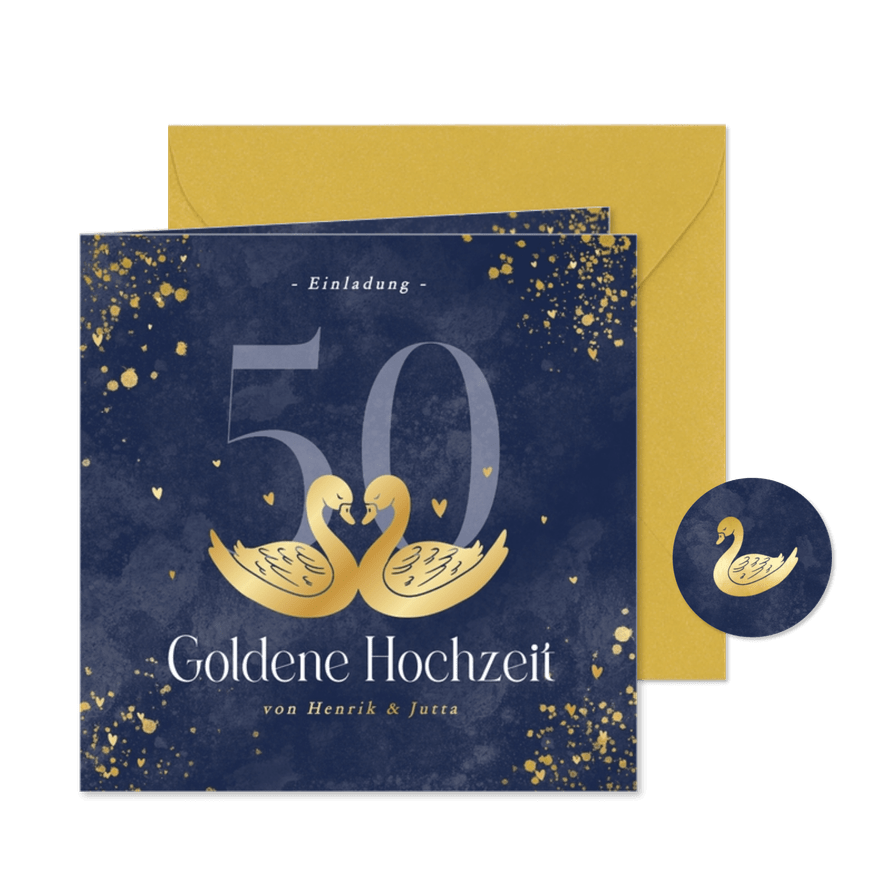 Einladung Goldene Hochzeit Zwei Schwäne - Karteneindruck