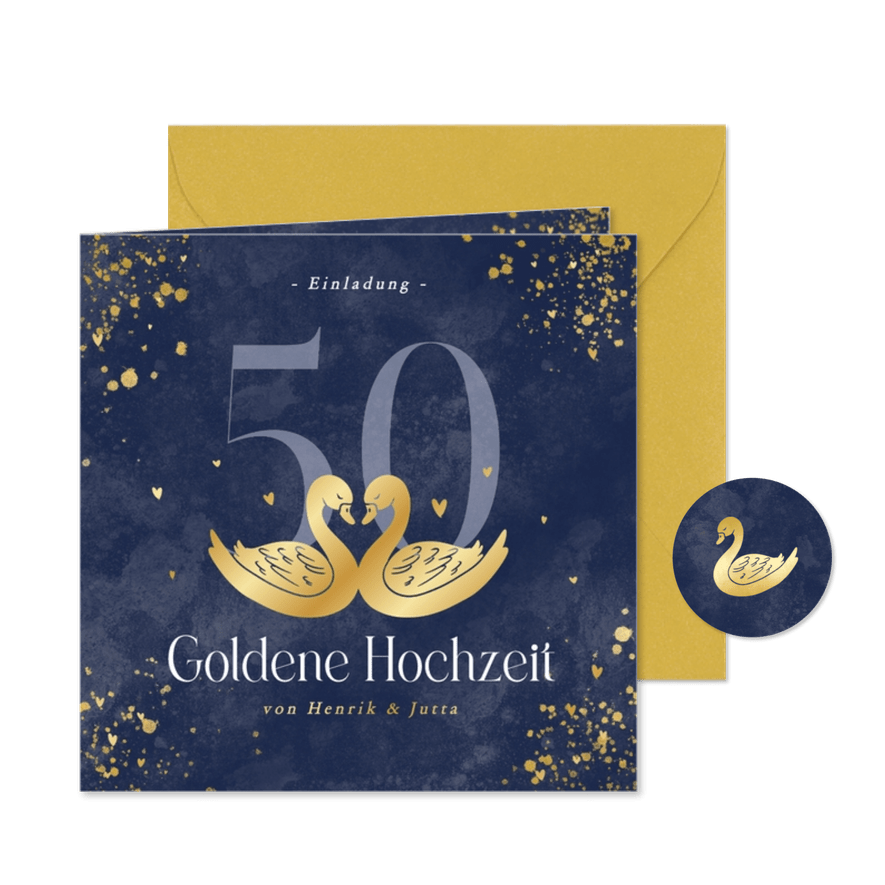 Einladung Goldene Hochzeit Zwei Schwäne - Kartenvorschau