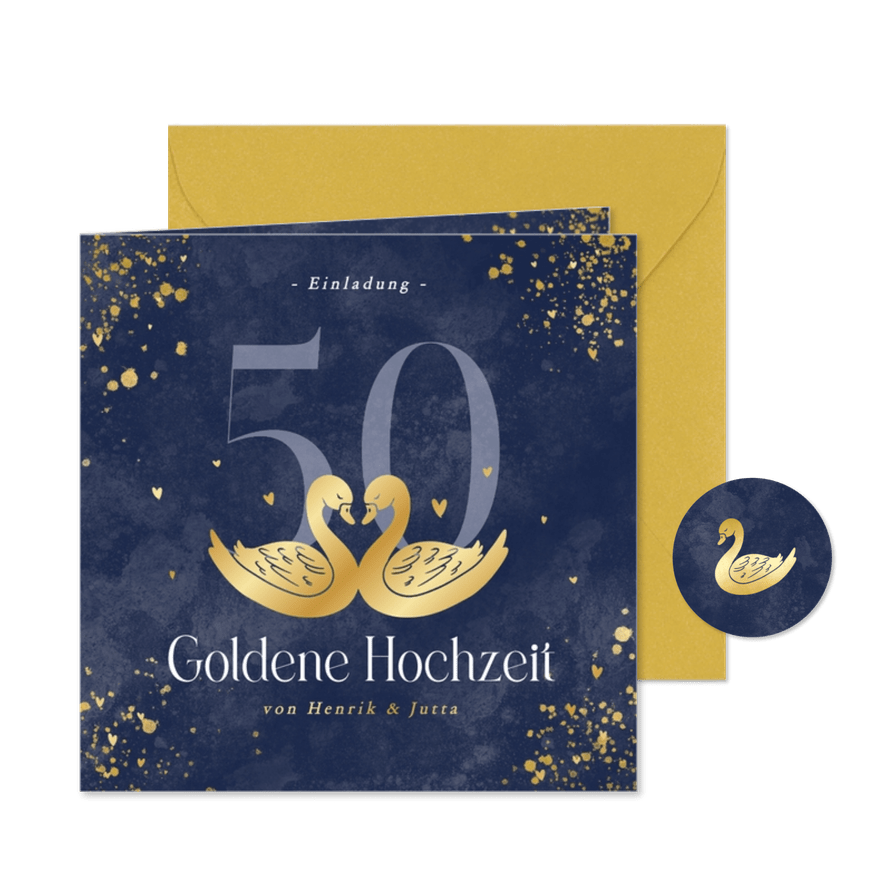 Einladung Goldene Hochzeit Zwei Schwäne - Karteneindruck