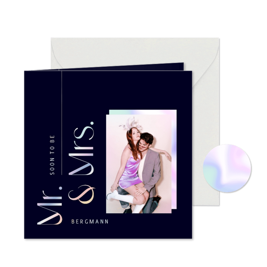 Einladung Hochzeit Foto & holografischer Schriftzug  - Karteneindruck
