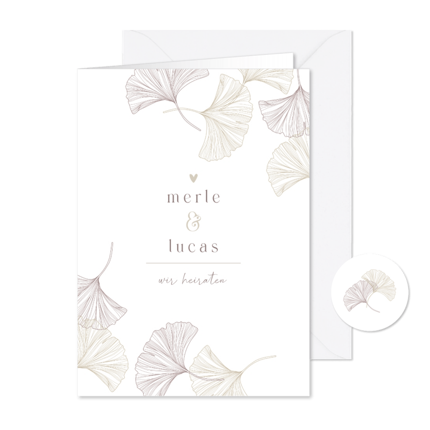 Einladung Hochzeit Ginkgo pur & natürlich - Karteneindruck