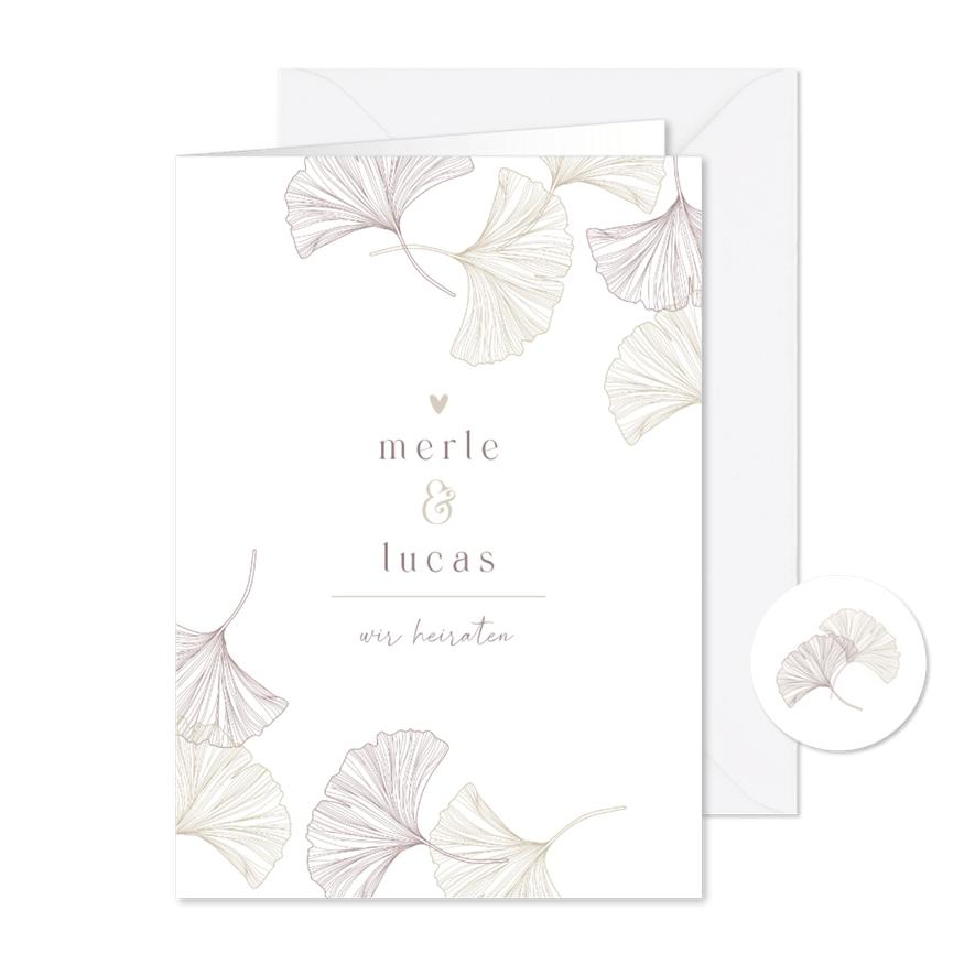 Einladung Hochzeit Ginkgo pur & natürlich - Kartenvorschau