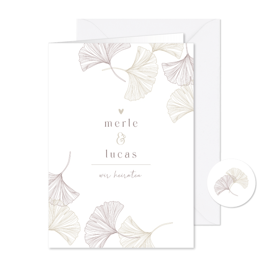 Einladung Hochzeit Ginkgo pur & natürlich - Karteneindruck