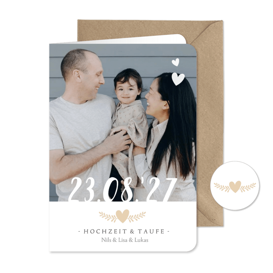 Einladung Hochzeit & Taufe Foto und Datum - Karteneindruck
