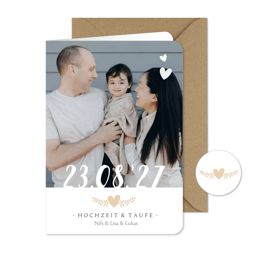 Einladung Hochzeit & Taufe Foto und Datum - Karteneindruck