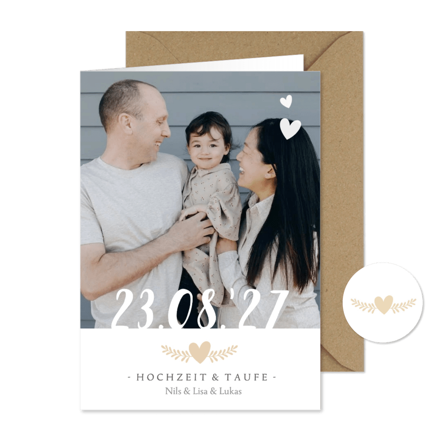 Einladung Hochzeit & Taufe Foto und Datum - Karteneindruck