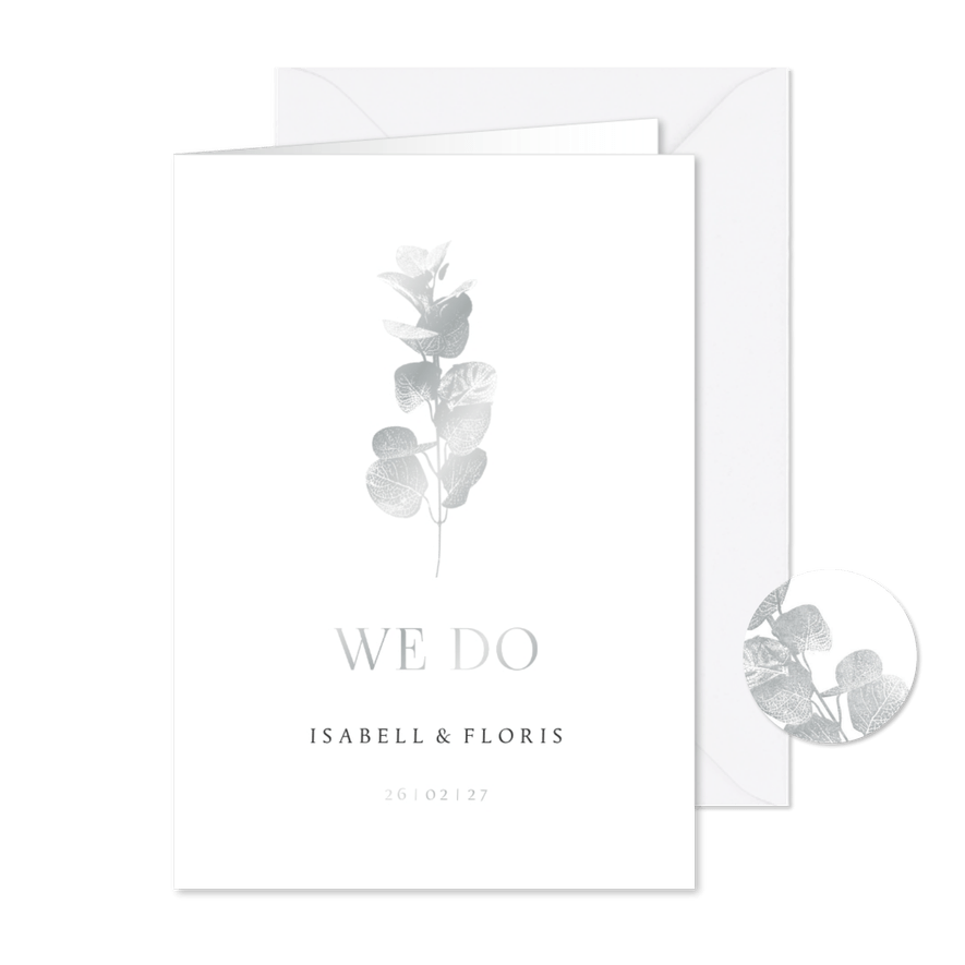 Einladung Hochzeit 'We do' Eukalyptus Silber - Karteneindruck
