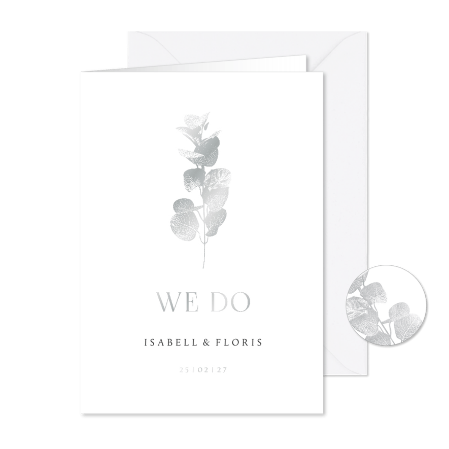 Einladung Hochzeit 'We do' Eukalyptus Silber - Karteneindruck