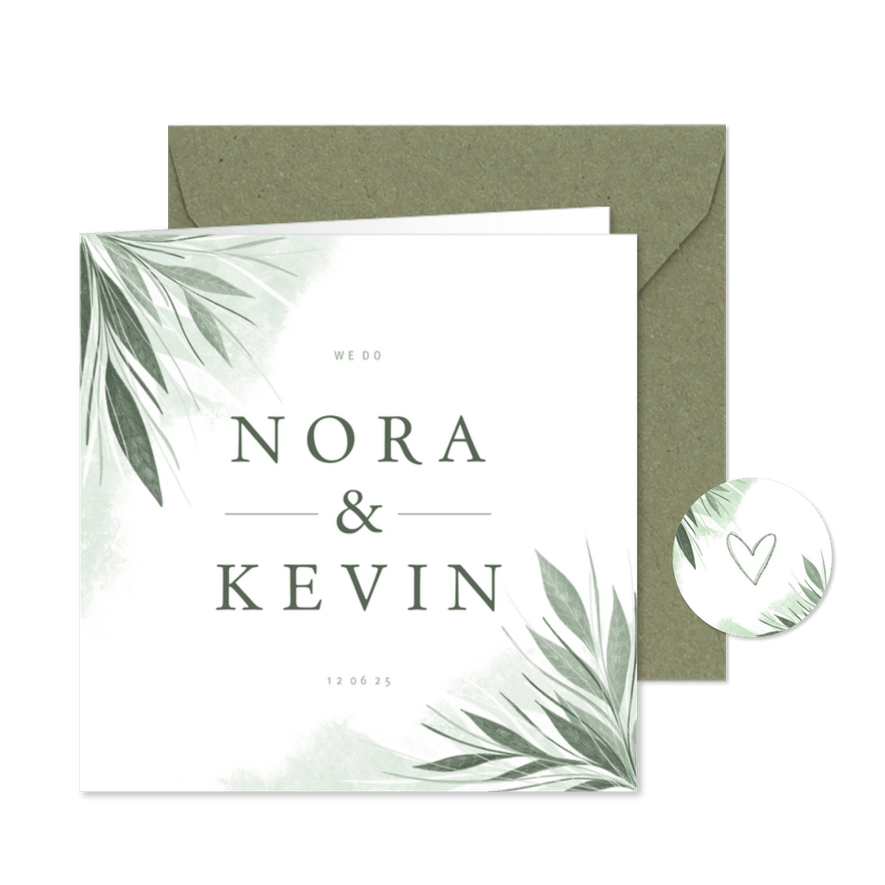 Einladung Hochzeit zierliche Blätter - Karteneindruck