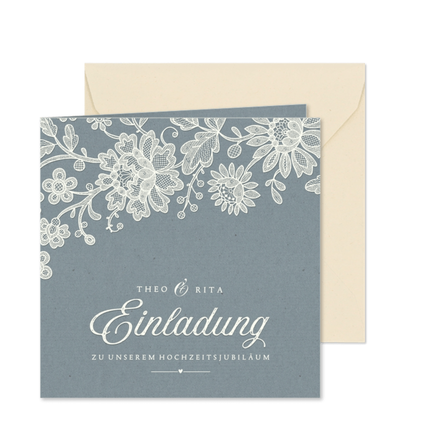 Einladung Hochzeitsjubiläum Blumen in Spitze  - Karteneindruck
