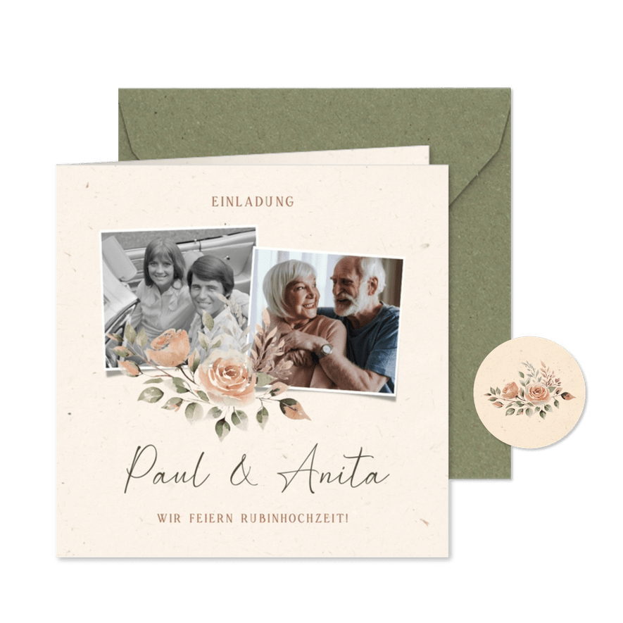 Einladung Hochzeitsjubiläum Fotocollage Rosen - Karteneindruck
