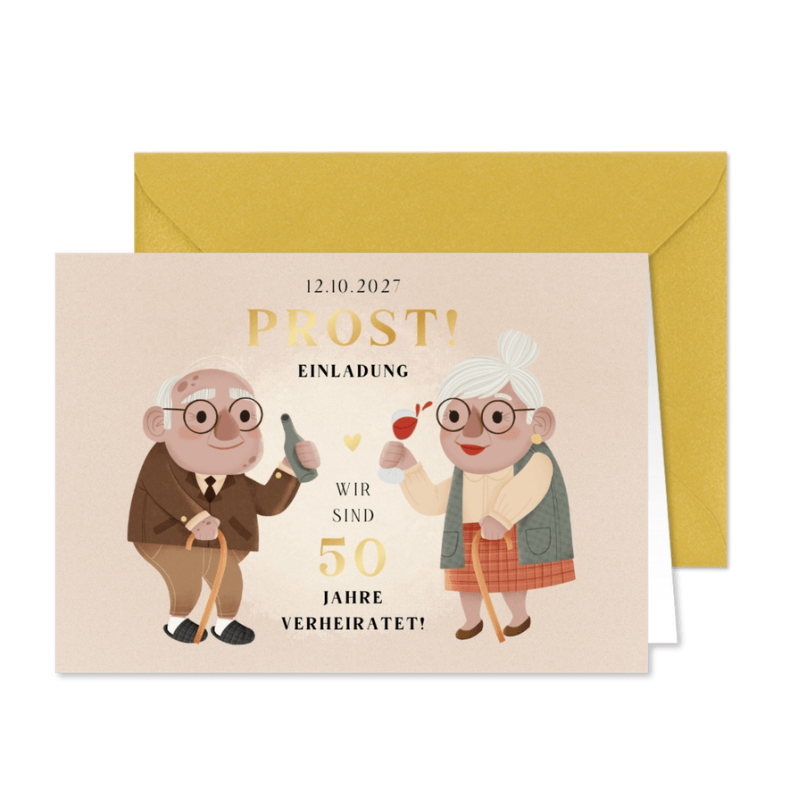 Einladung Hochzeitsjubiläum 'Prost' - Karteneindruck
