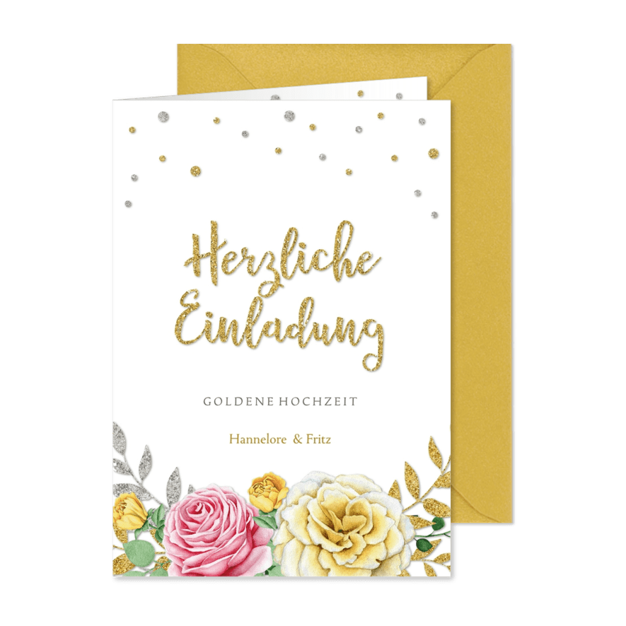 Einladung Hochzeitsjubiläum rosa und gelbe Rose - Kartenvorschau