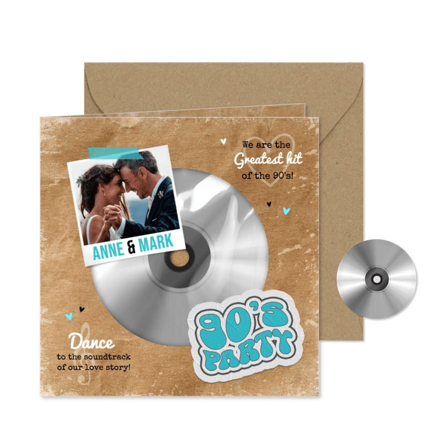 Einladung Hochzeitstag Neunziger CD mit Foto - Karteneindruck