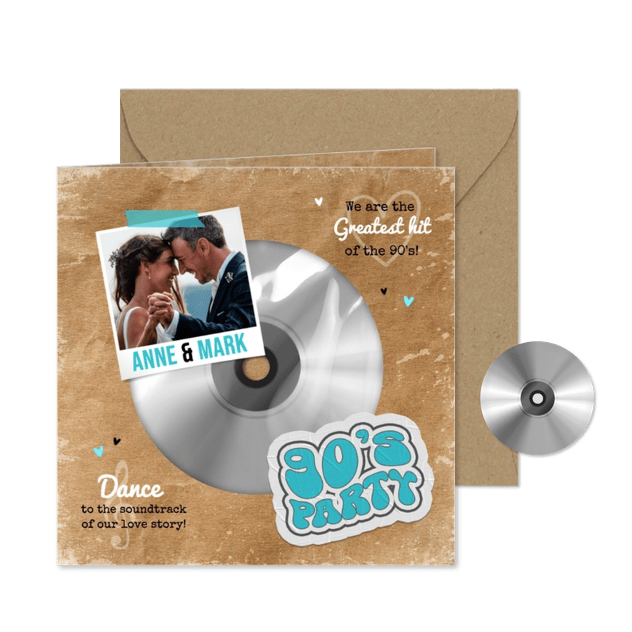 Einladung Hochzeitstag Neunziger CD mit Foto - Karteneindruck
