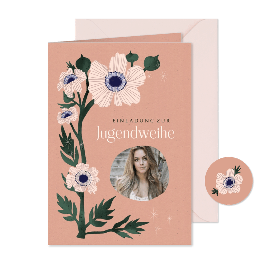 Einladung Jugendweihe Foto & Anemonen - Karteneindruck