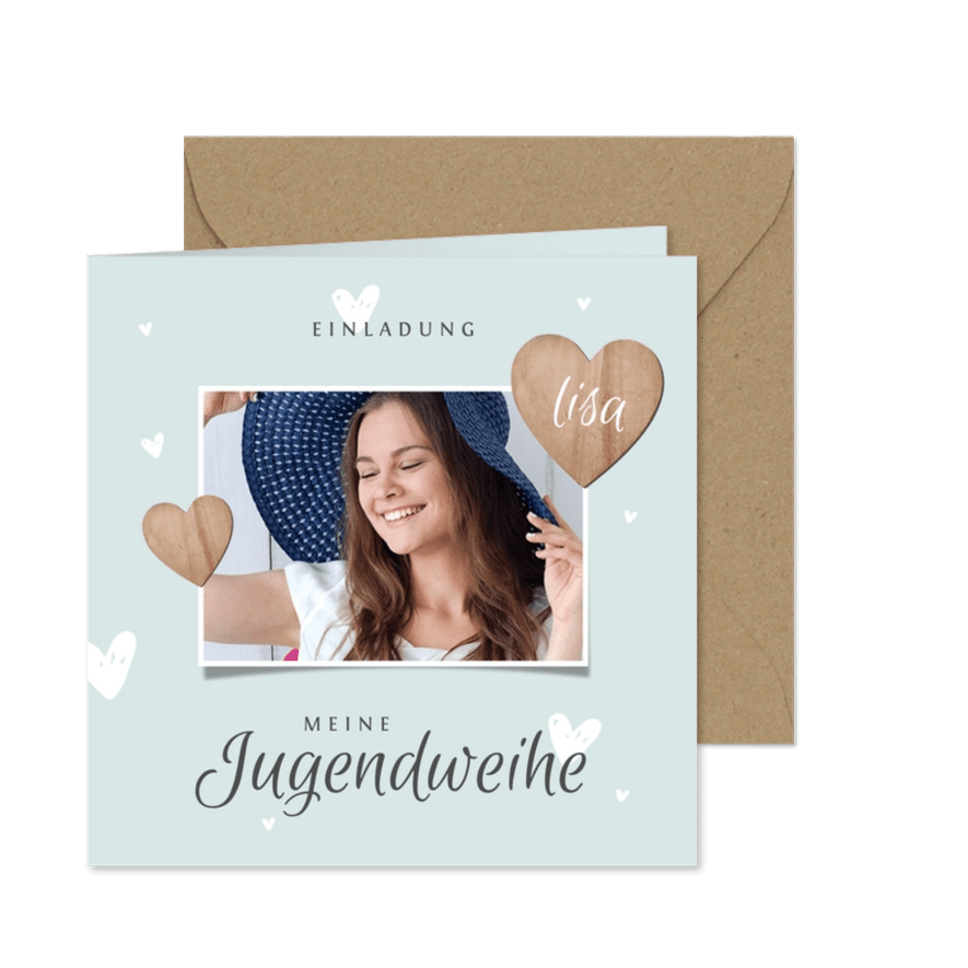 Einladung Jugendweihe Foto & Herzen - Karteneindruck