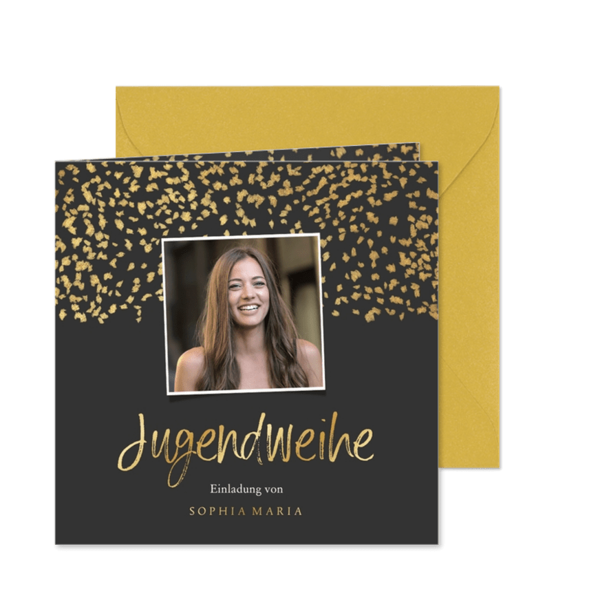 Einladung Jugendweihe Goldkonfetti Foto - Karteneindruck
