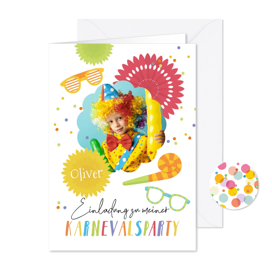 Einladung Karnevalsparty Kinder mit Foto - Karteneindruck