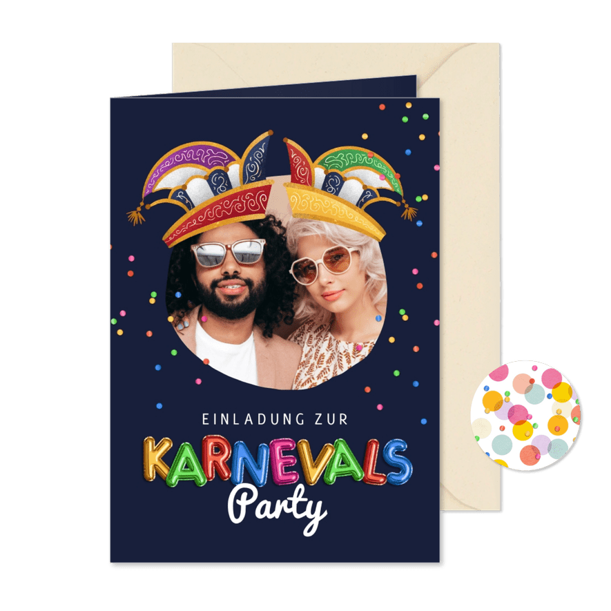 Einladung Karnevalsparty Komiteehüte & Foto - Karteneindruck