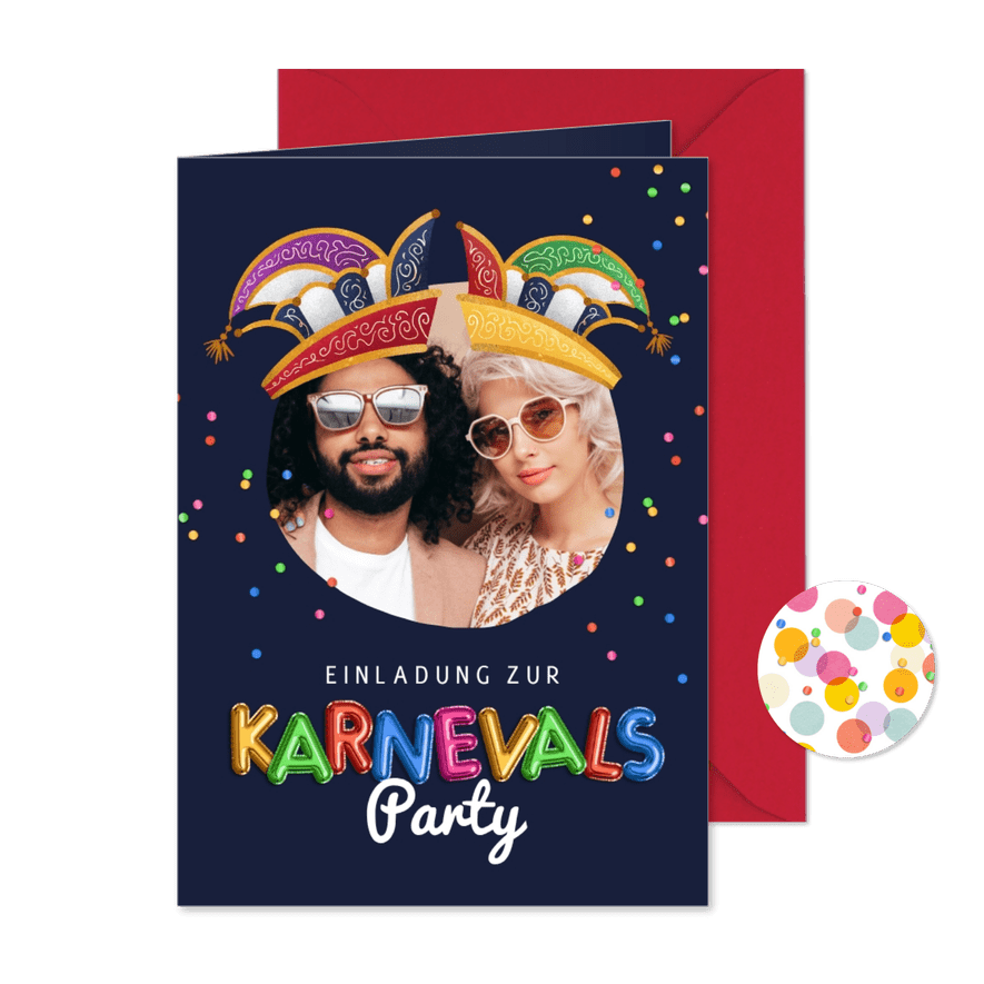 Einladung Karnevalsparty Komiteehüte & Foto - Kartenvorschau
