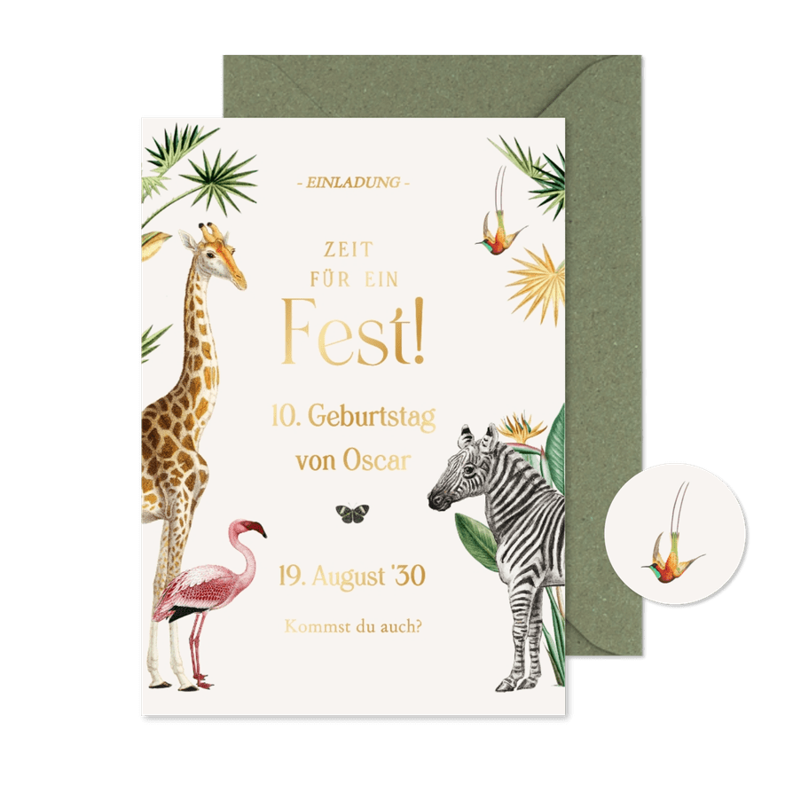 Einladung Kindergeburtstag Dschungeltiere Zoo - Karteneindruck