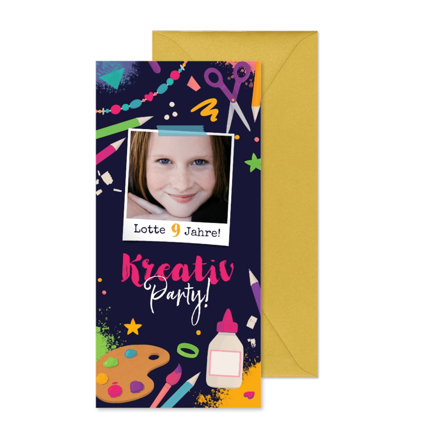 Einladung Kindergeburtstag Kreativ-Party 9 Jahre - Karteneindruck